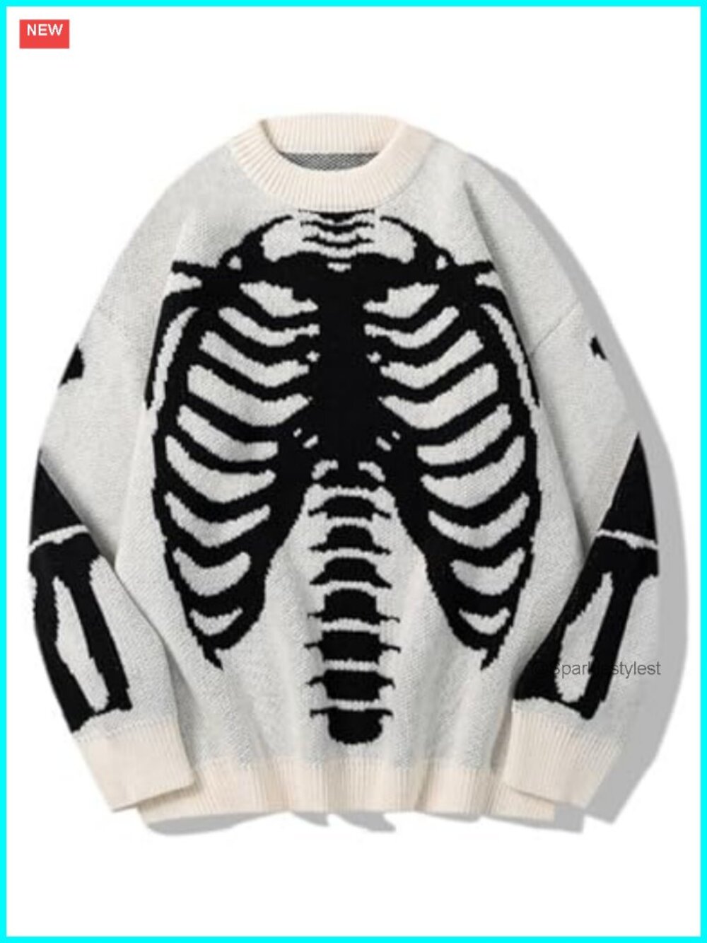 Oversized Skeleton Graphic Crewneck Knit Sweater Pullover